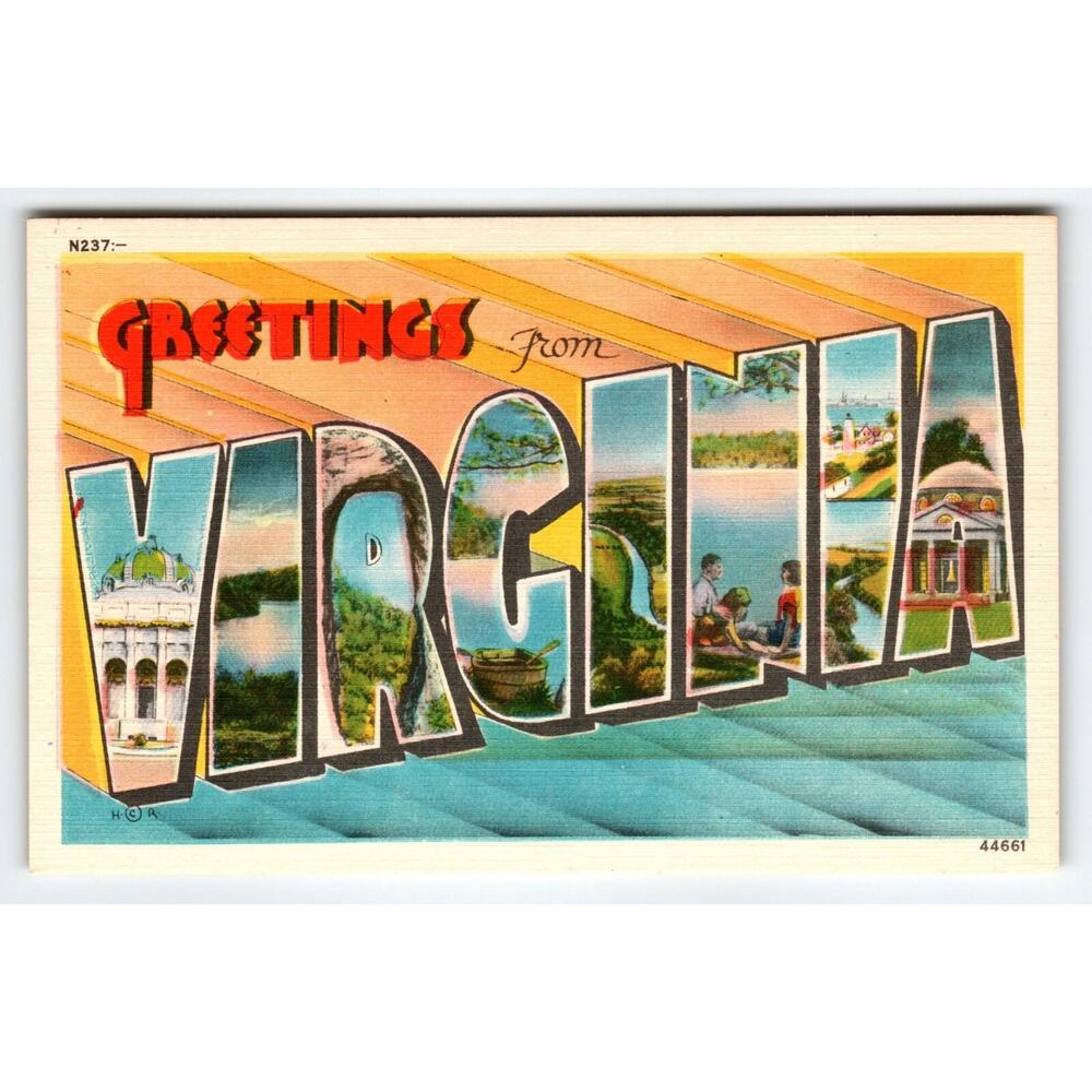 Greetings From Virginia 1940's Metropolitan Vintage Postcard Large Letter Linen
